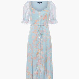 French connection Diana drape forget me not puff sleeve midi dress Size 8